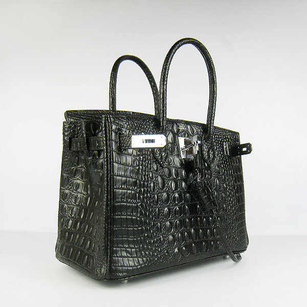 Replica Hermes Birkin 30CM Crocodile Head Veins Bag Black 6088 On Sale